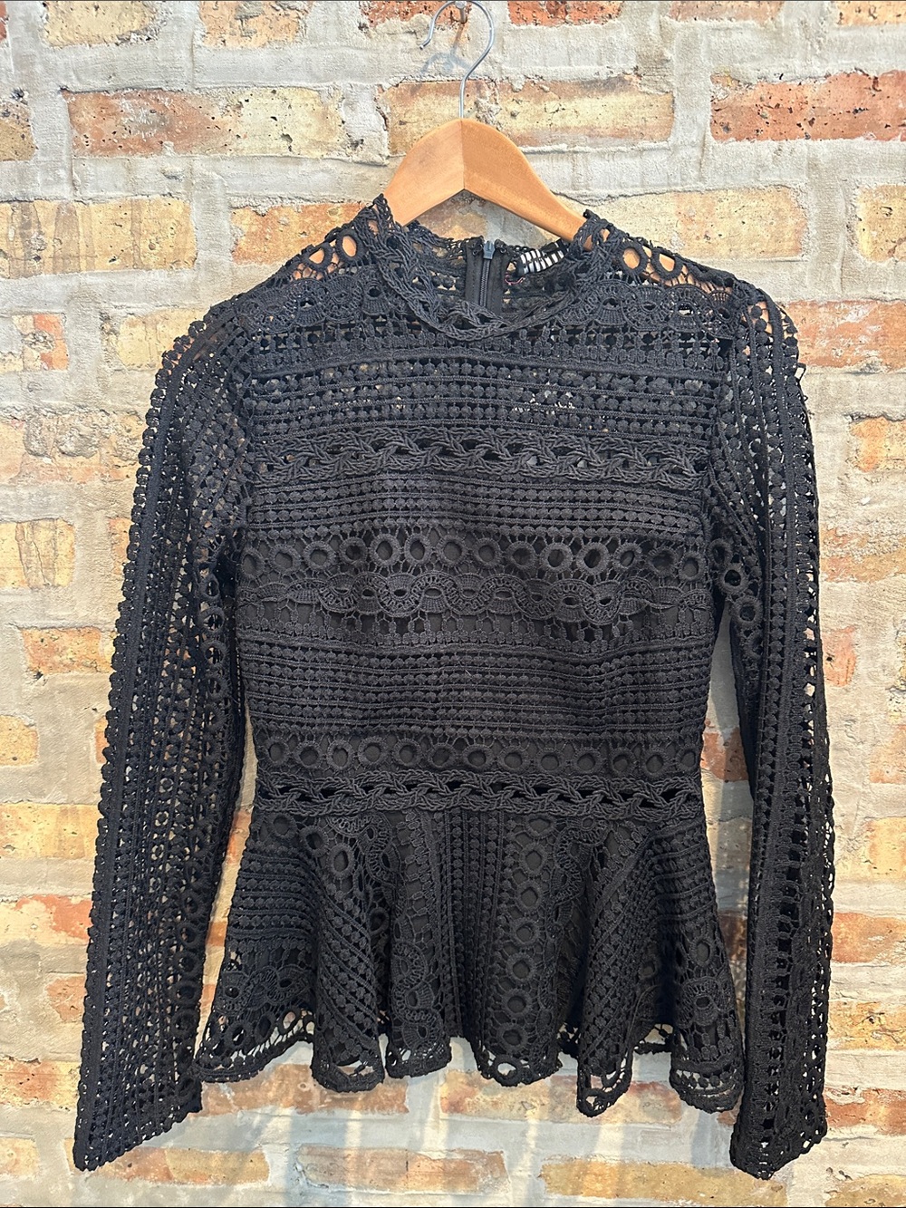Endless Rose Black Lace Peplum Long-Sleeve Top NWT